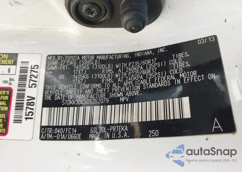 2013 Toyota Sienna Le V6 8 Passenger from USA, damaged, VIN 5TDKK3DC5DS352079